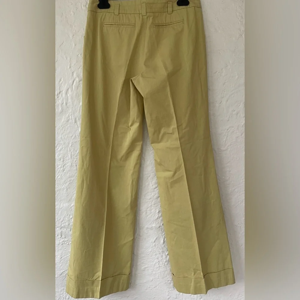Anthropologie Elevenses mustard wide leg cropped hem work pants, side pockets; 4